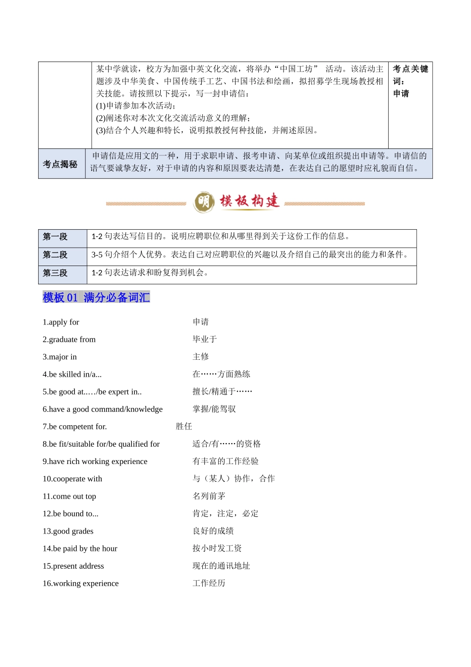 模板07 申请信 -原卷版（答题模板）.docx_第2页
