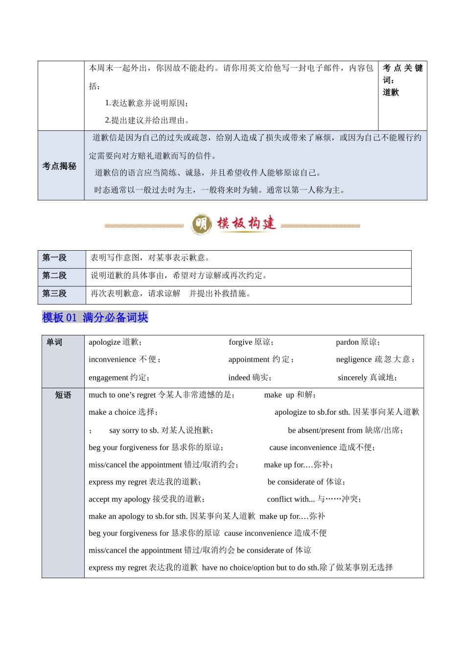 模板10 道歉信  -解析版（答题模板）.docx_第2页