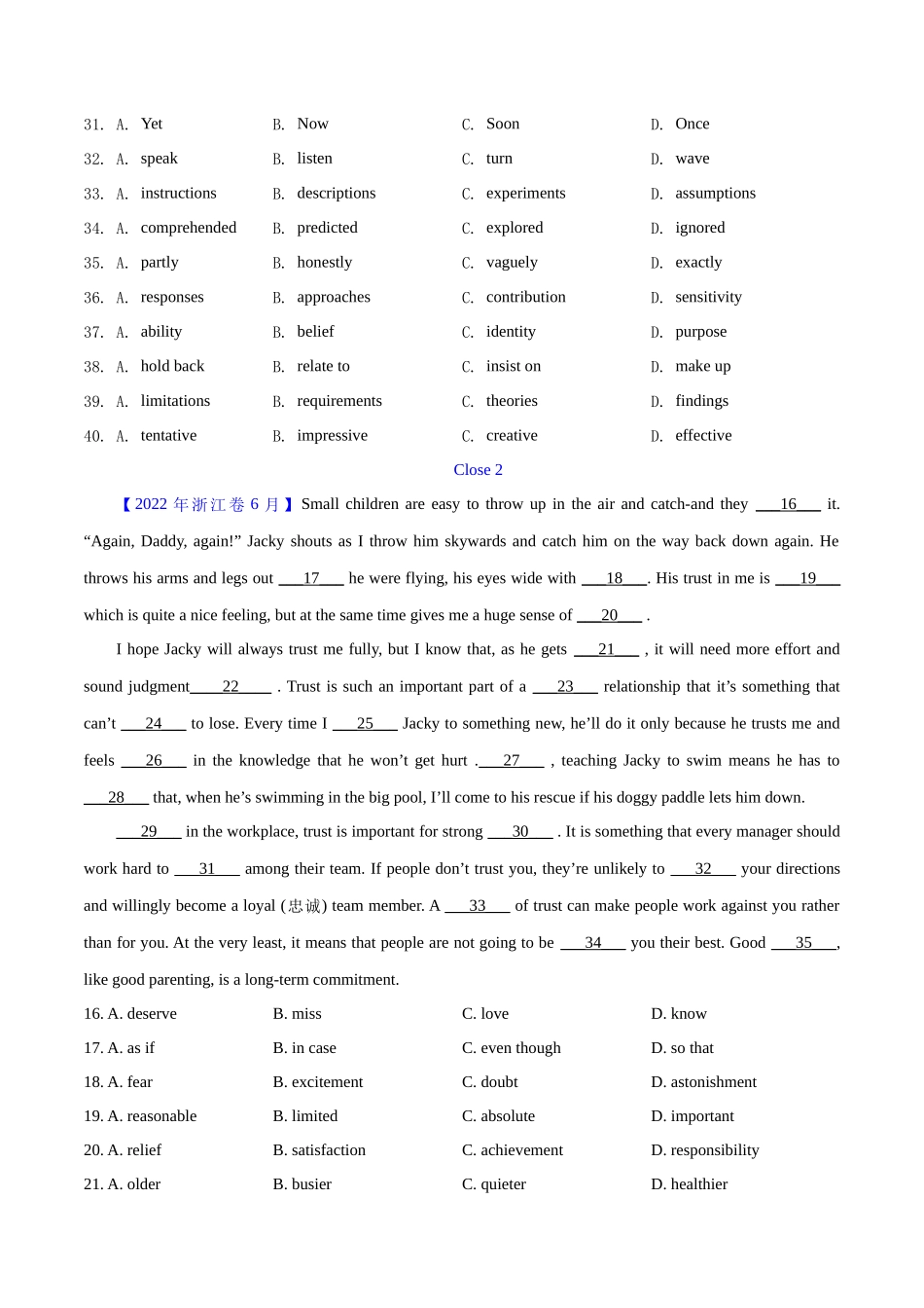 专题 21 完形填空说明文、议论文(原卷版)--(全国通用) .docx_第2页