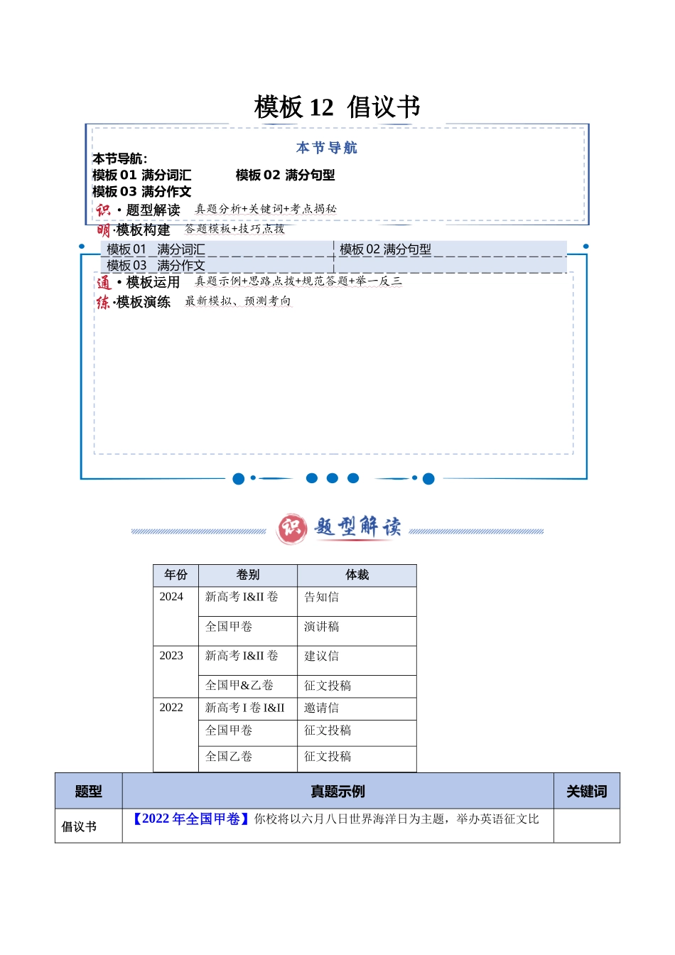 模板12 倡议书 -原卷版（答题模板）.docx_第1页