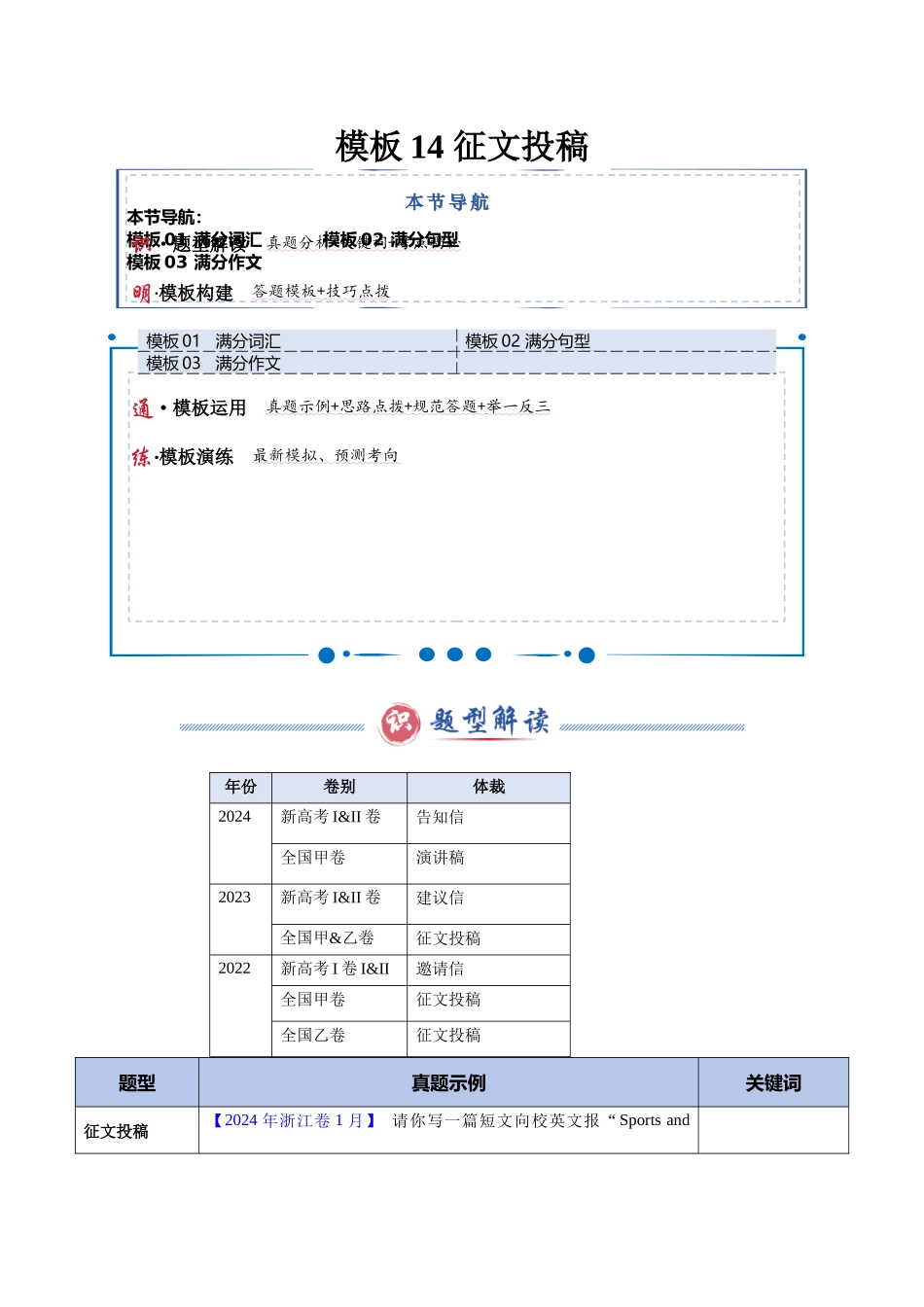 模板14 征文投稿-原卷版（答题模板） .docx_第1页