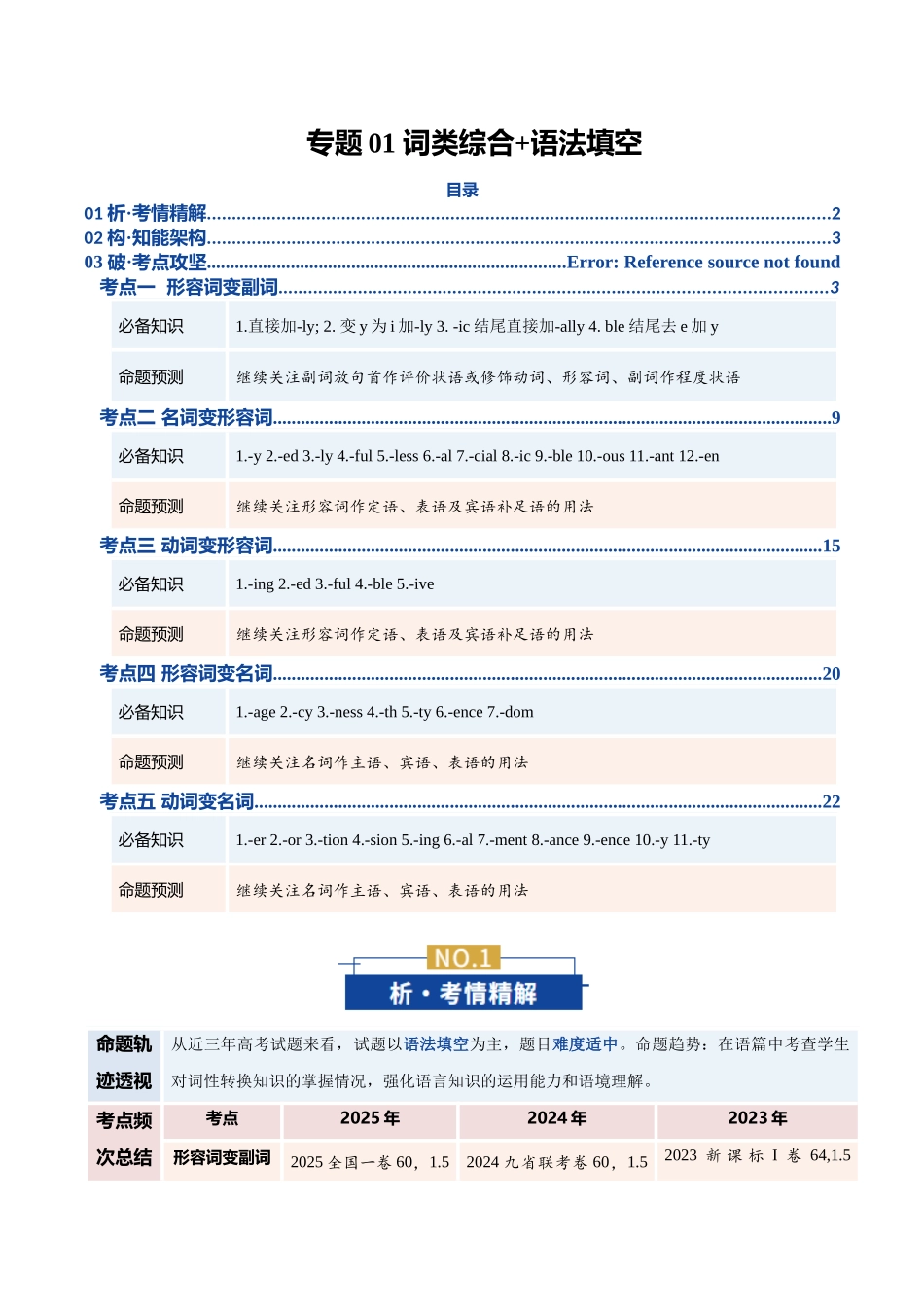 专题01  词类综合+语法填空（讲义）（全国通用）（教师版）.docx_第1页