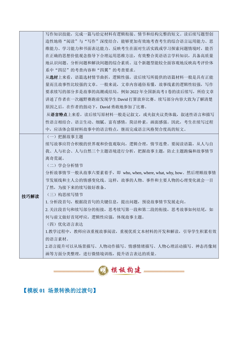 模板21 读后续写之过渡模板 -学生版（答题模板）-.docx_第2页