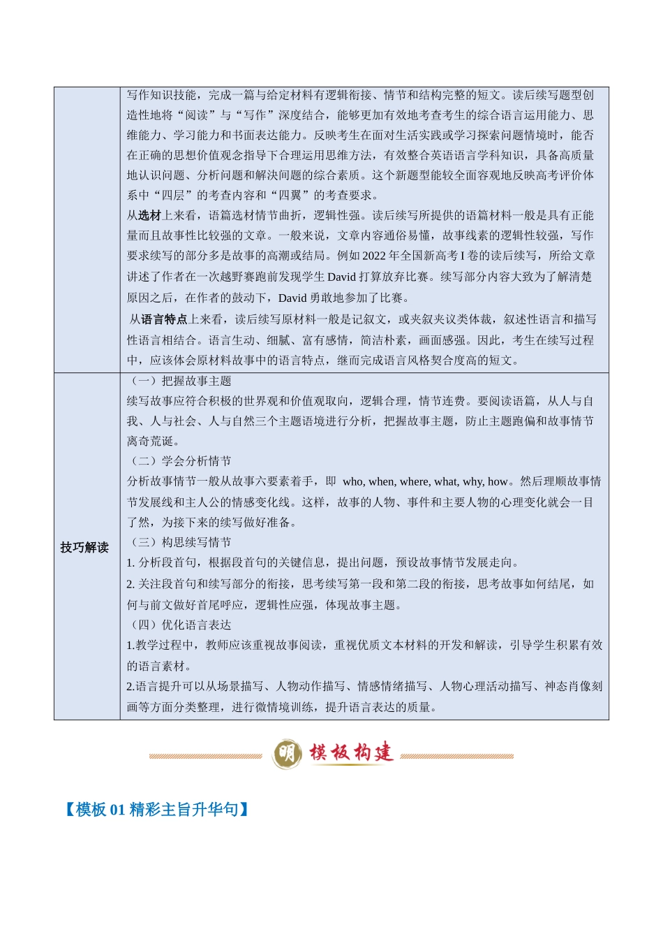 模板22 读后续写之结尾模板 -学生版（答题模板）-.docx_第2页