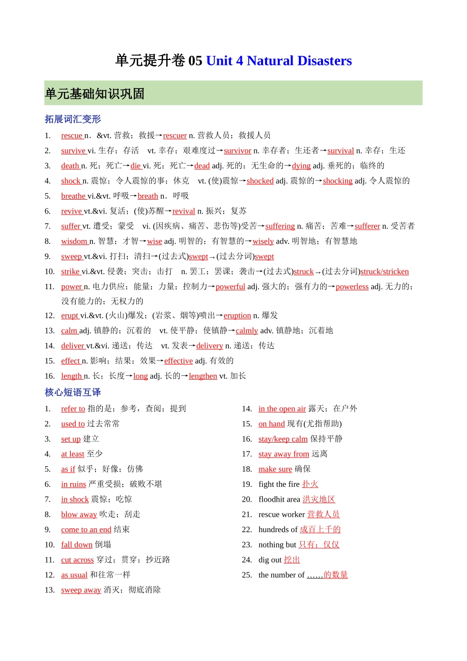 单元提升卷05 Unit 4 Natural Disasters（解析版）.docx_第1页