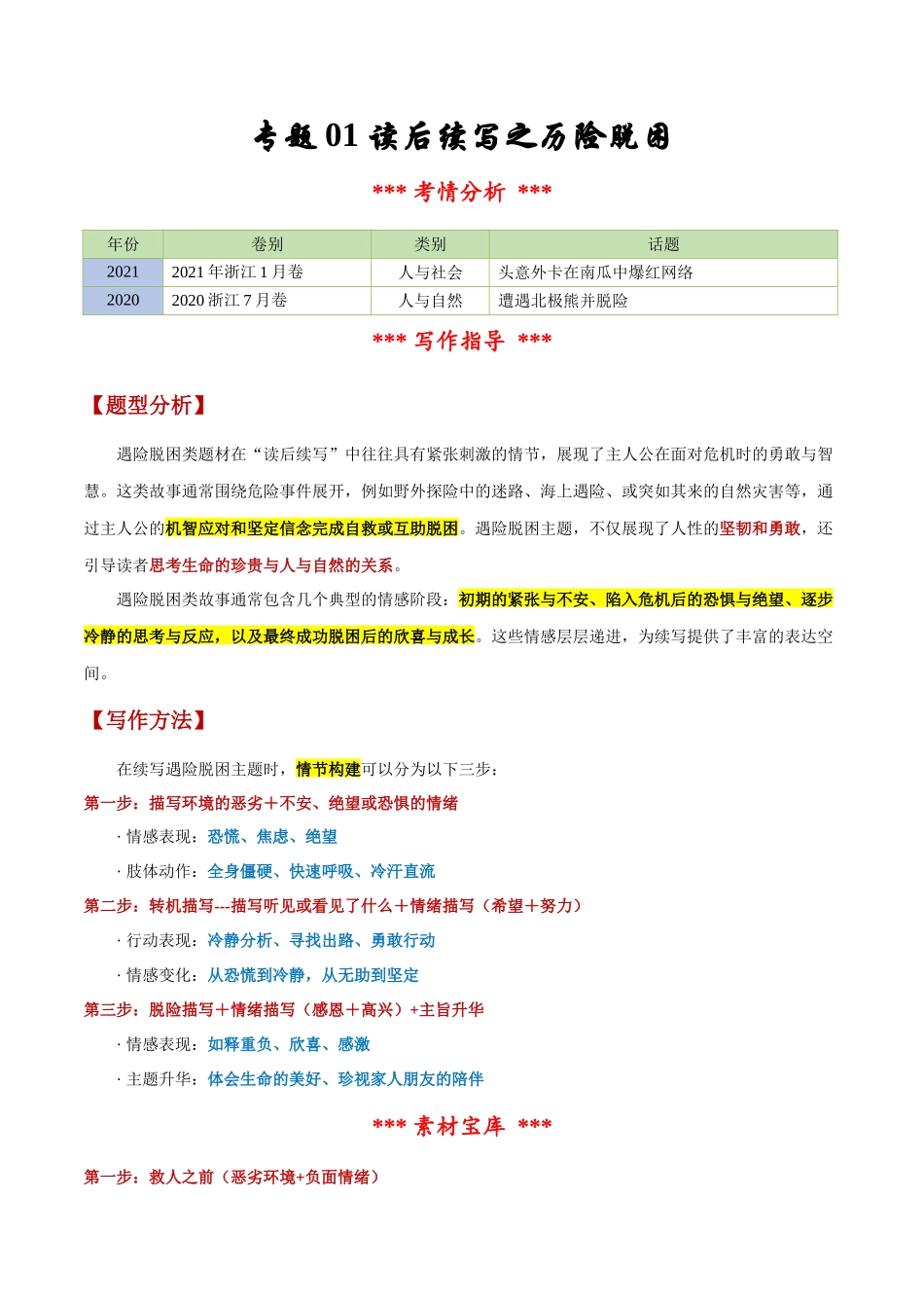 专题01 读后续写之历险脱困（解析版）-【妙笔生花】2025年高考英语写作常考文体提分秘籍.docx_第1页