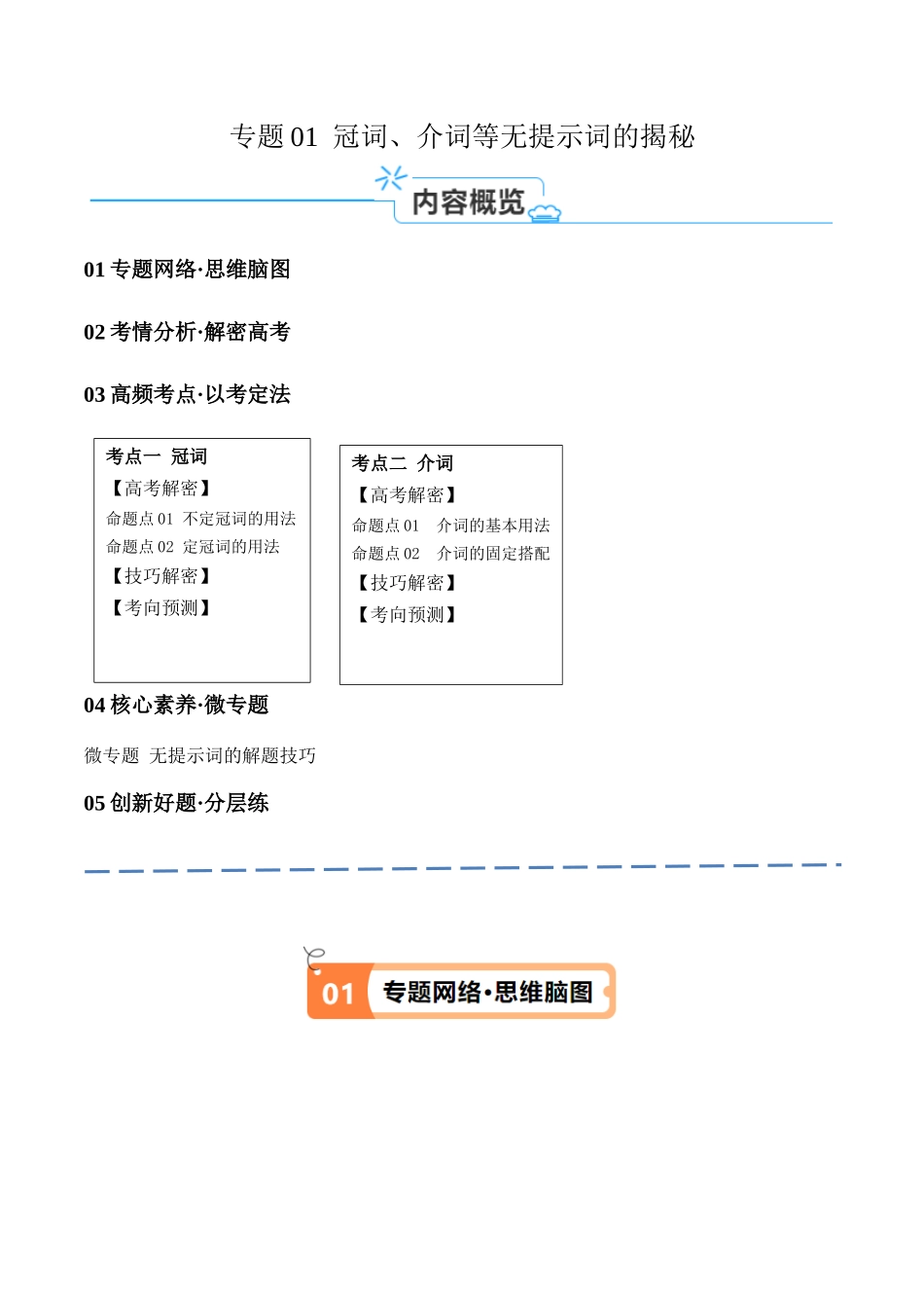 专题01 冠词、介词等无提示词的揭秘 （原卷版） -（新高考专用）.docx_第1页