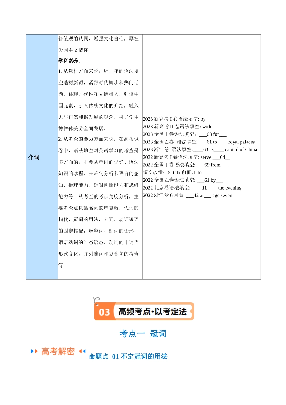 专题01 冠词、介词等无提示词的揭秘 （原卷版） -（新高考专用）.docx_第3页