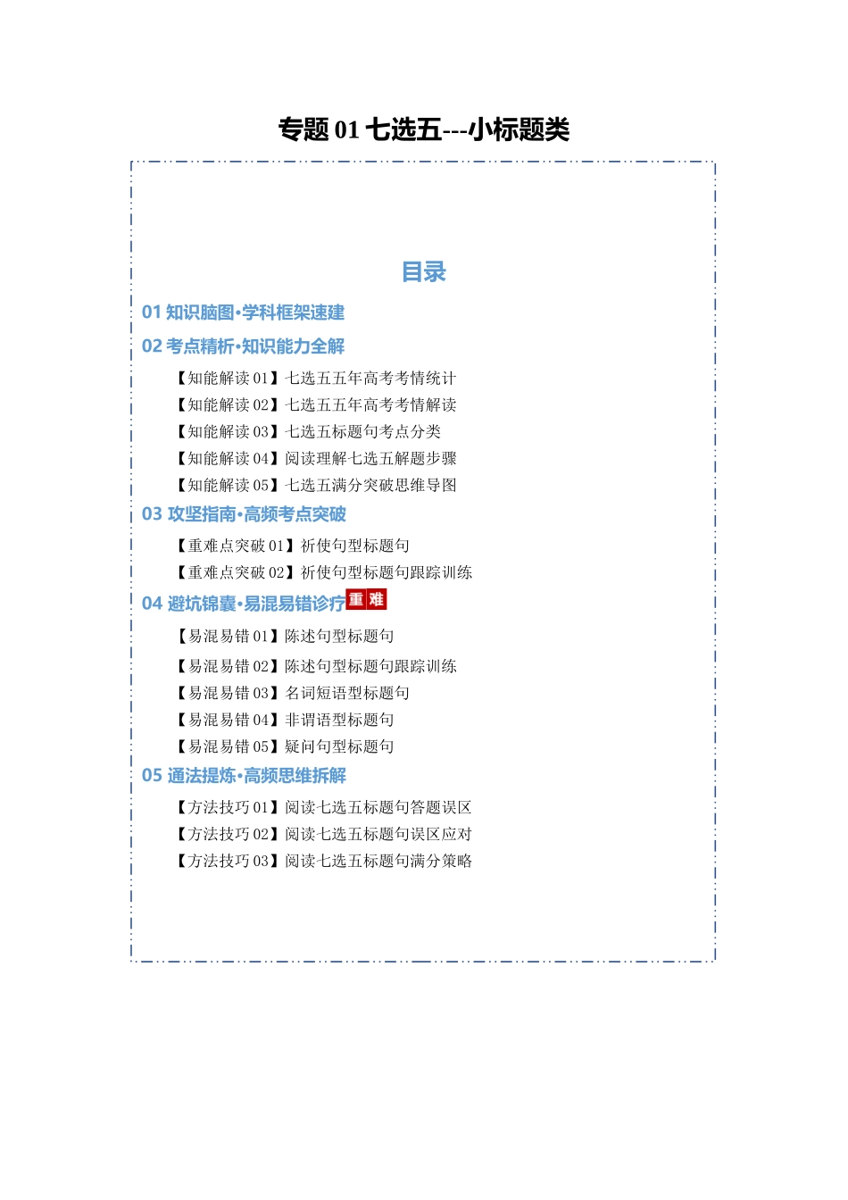 专题01 七选五--小标题类（知识清单）（教师版）.docx_第1页