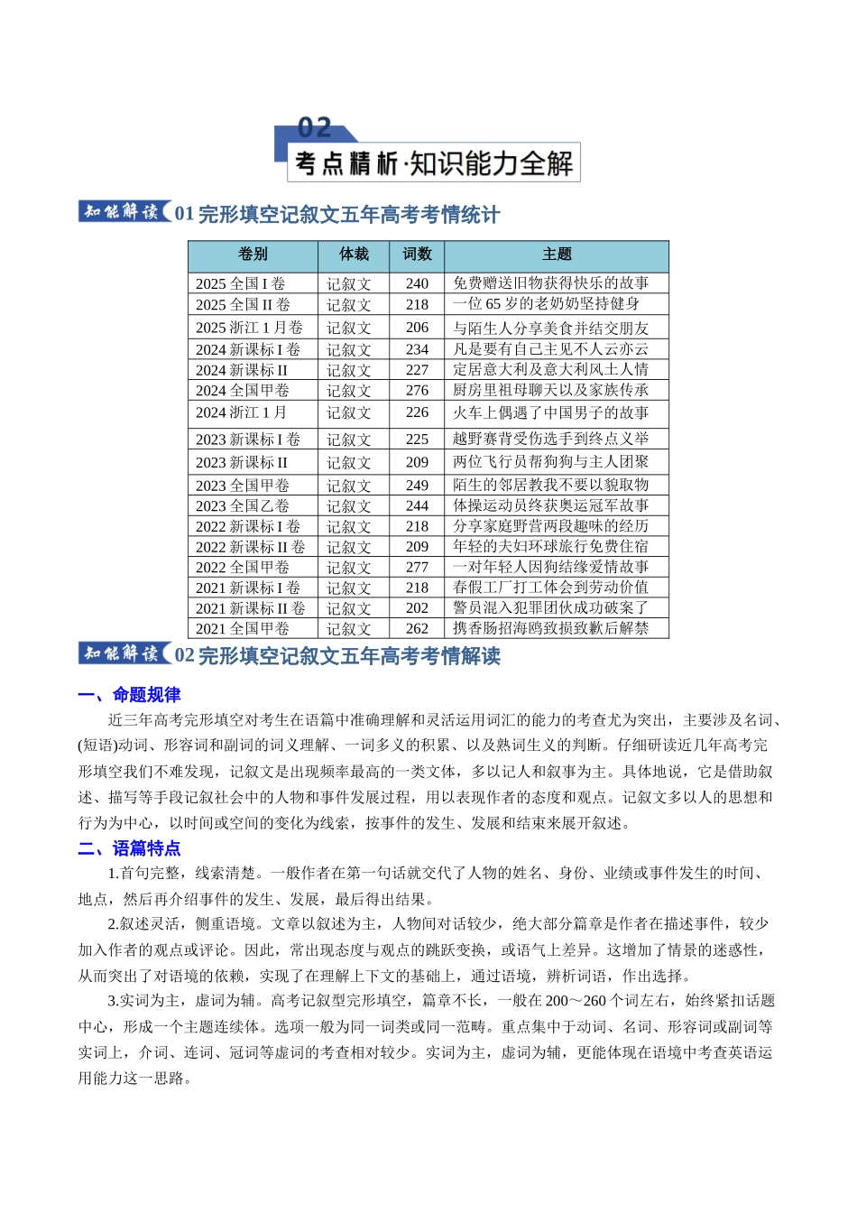 专题01 完形填空---记叙文（知识清单）（教师版）.docx_第3页