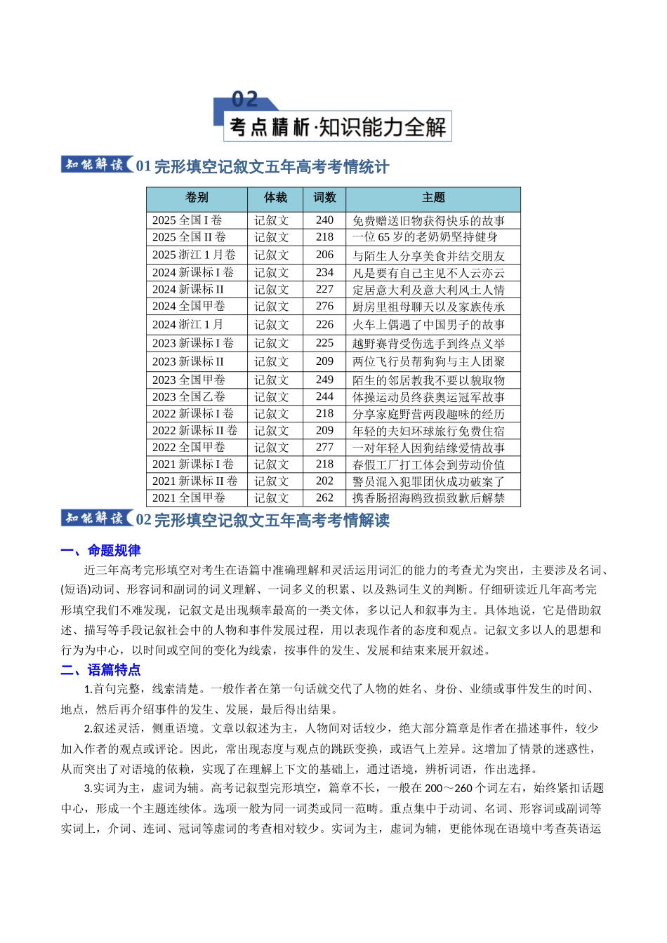专题01 完形填空---记叙文（知识清单）（学生版）.docx_第3页