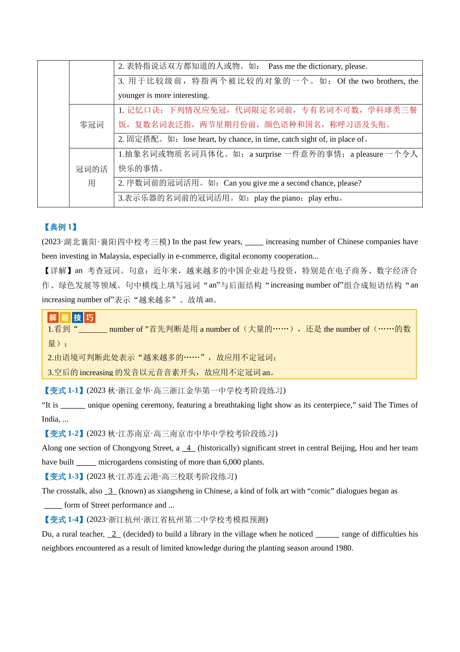 专题01 无提示词类之冠词、介词、代词-2024年高考英语二轮热点题型归纳与变式演练（新高考通用）（原卷版）.docx_第2页
