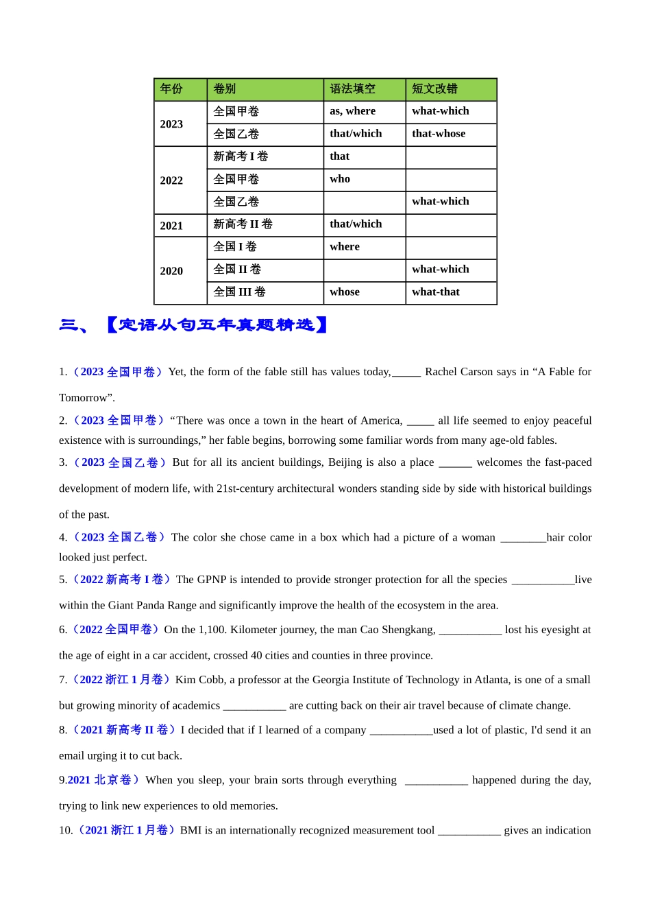 专题01 语法填空定语从句100题（精练）（原卷版）.docx_第2页