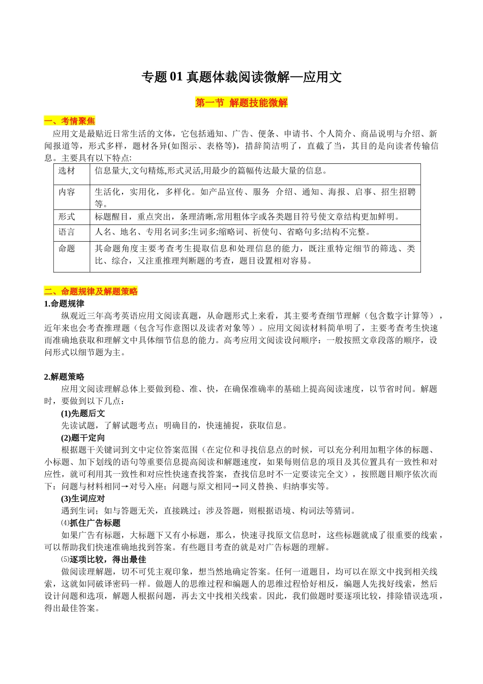 专题01+真题体裁阅读微解+应用文+（学生版）.docx_第1页