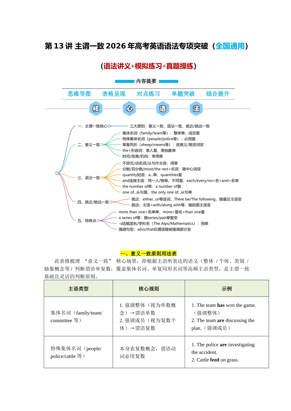 第13讲 主谓一致（学生版）.docx_第1页