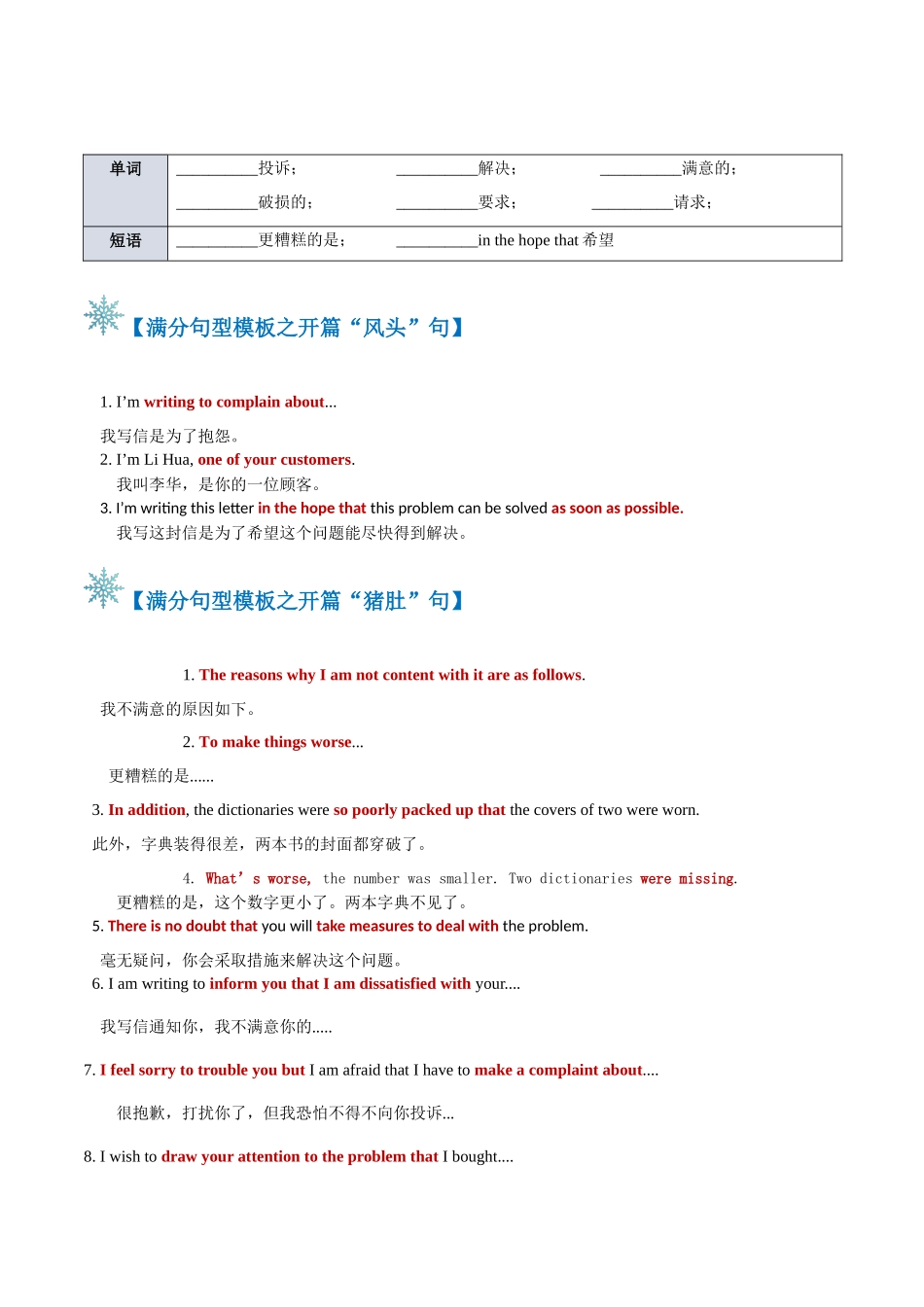 题型07 投诉信（答题模板与解题技巧）（原卷版）.docx_第2页