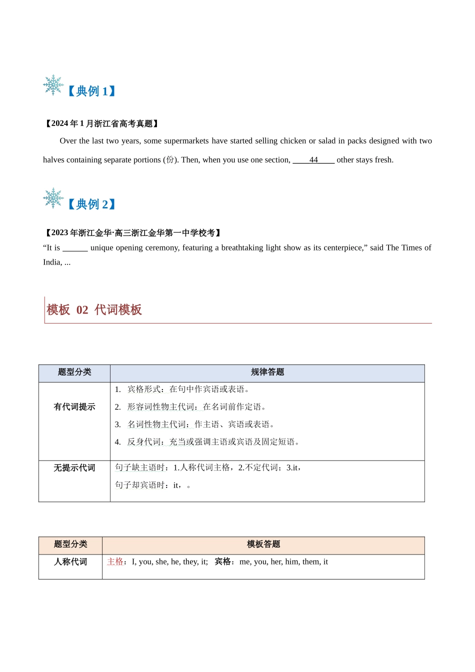 题型07 语法填空无提示词：冠词、代词（答题模版与解题技巧）（原卷版）.docx_第3页