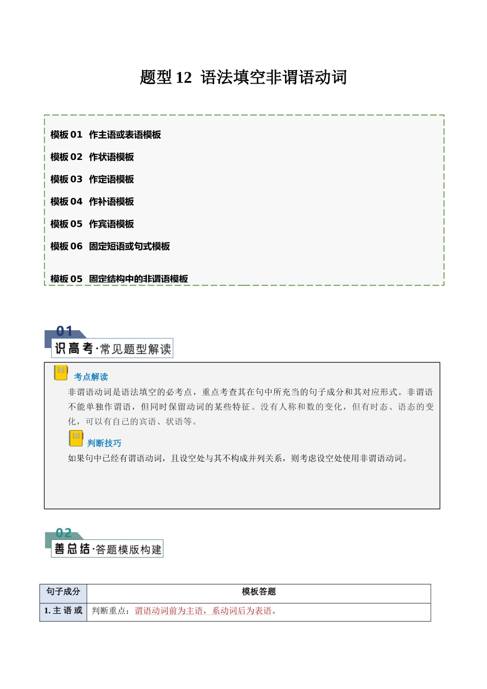 题型12 语法填空非谓语动词（答题模版与解题技巧）（解析版）.docx_第1页
