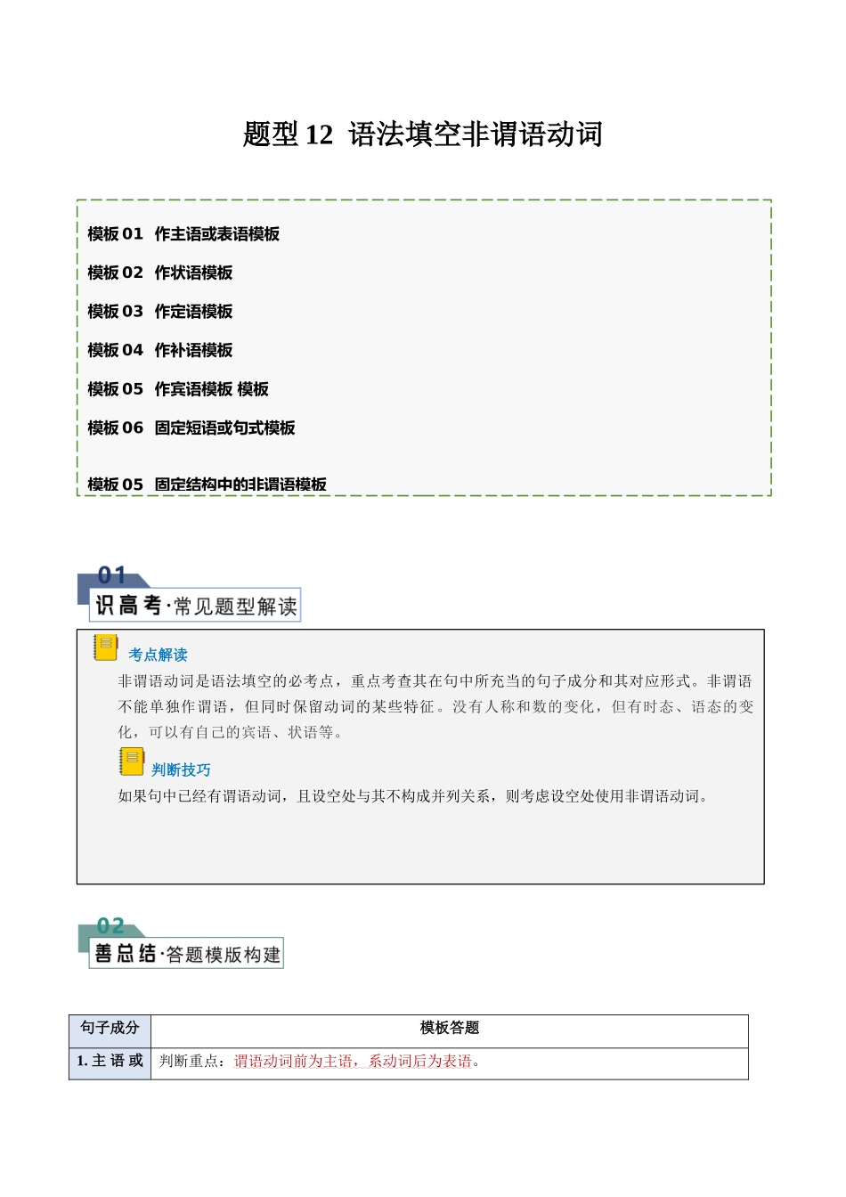 题型12 语法填空非谓语动词（答题模版与解题技巧）（原卷版）.docx_第1页