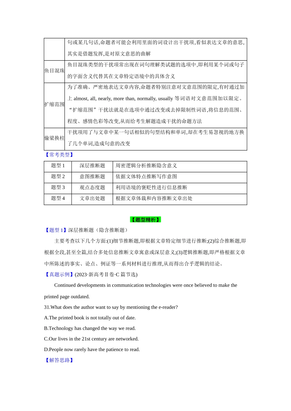 题型精析02.阅读理解之推理判断题(深层推断、意图推断、观点态度、文章出处)(解析版).docx_第2页