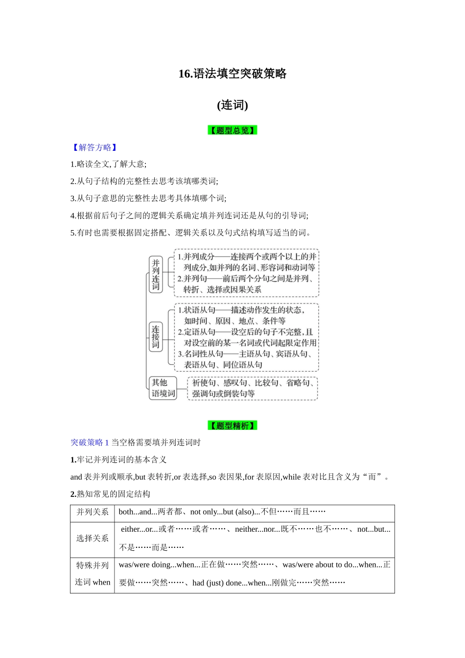 题型精析16.语法填空突破策略(连词)(解析版).docx_第1页
