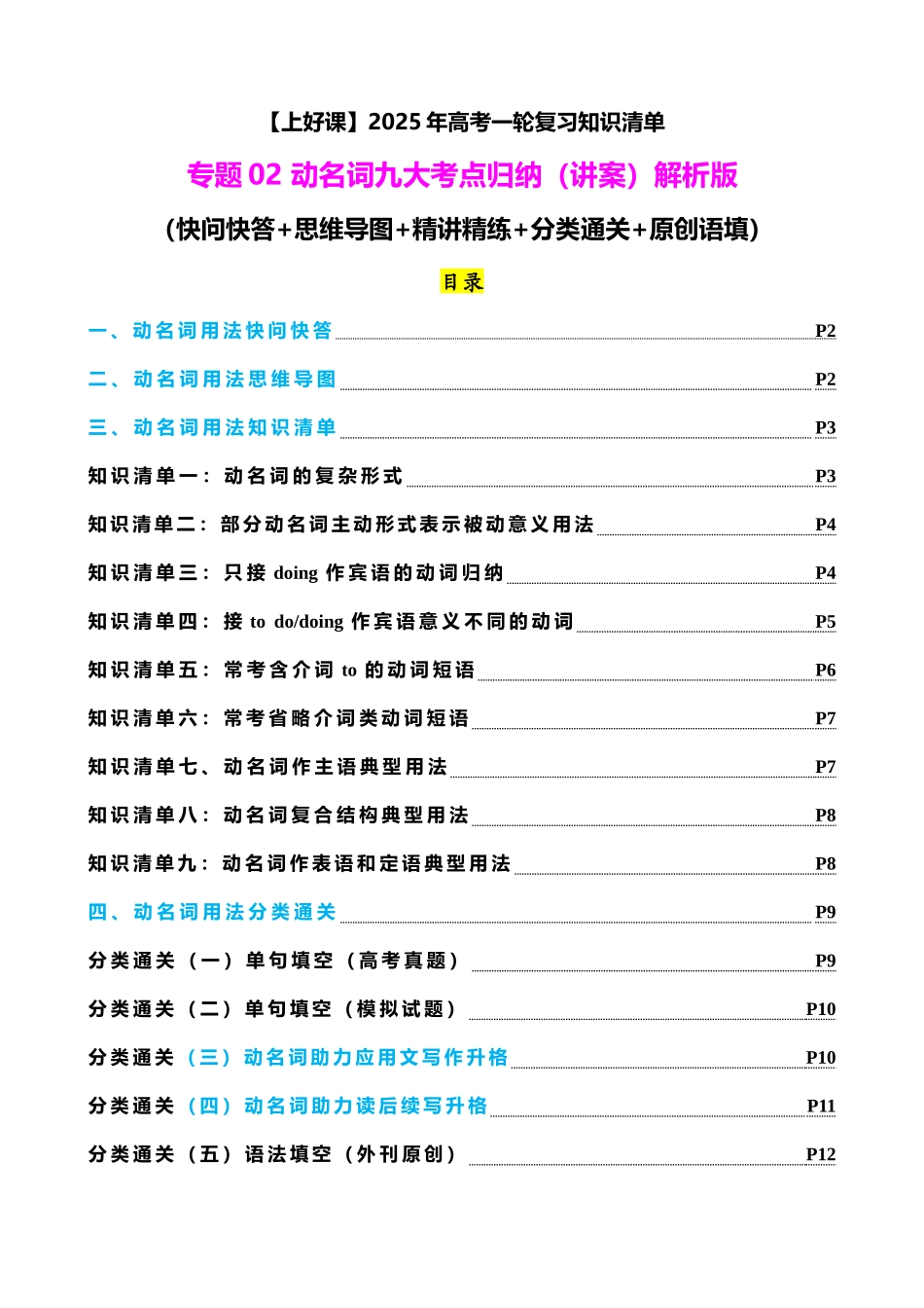 专题02 动名词九大考点归纳(讲案)】教师版.docx_第1页