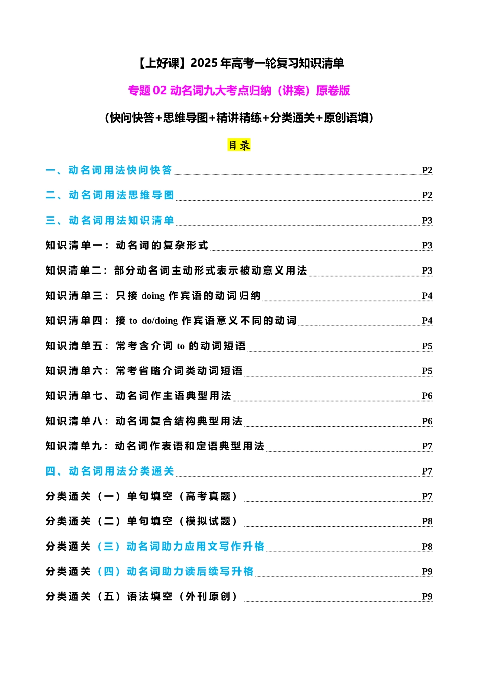 专题02 动名词九大考点归纳（讲案）学生版.docx_第1页
