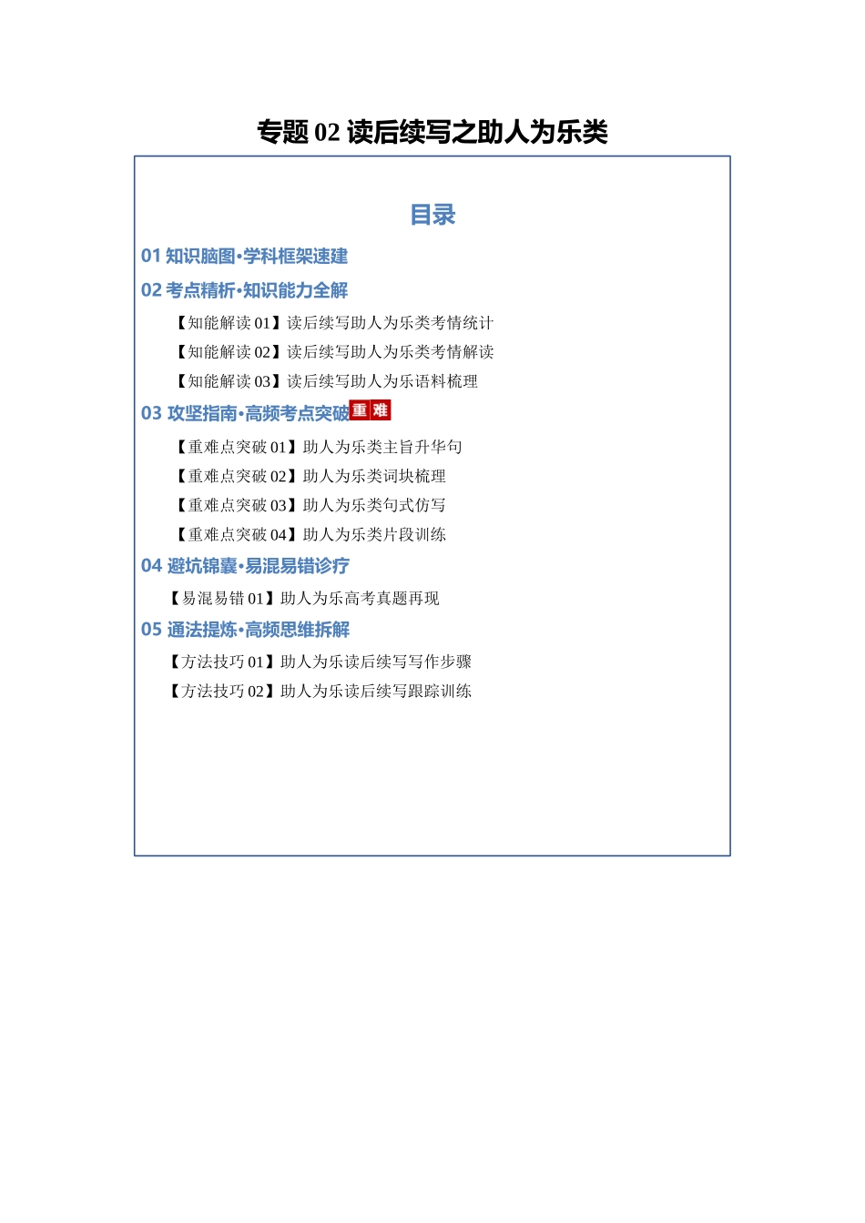 专题02 读后续写之助人为乐类（知识清单）（教师版）.docx_第1页