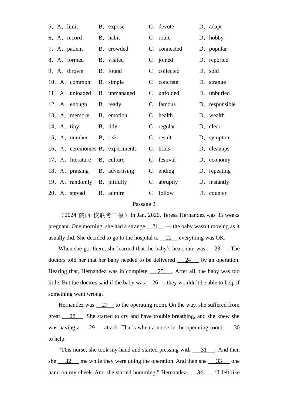 完形填空（20空）10篇（精选2024年各地市模拟好题）.docx_第2页