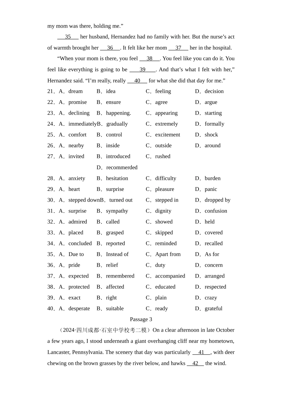 完形填空（20空）10篇（精选2024年各地市模拟好题）.docx_第3页