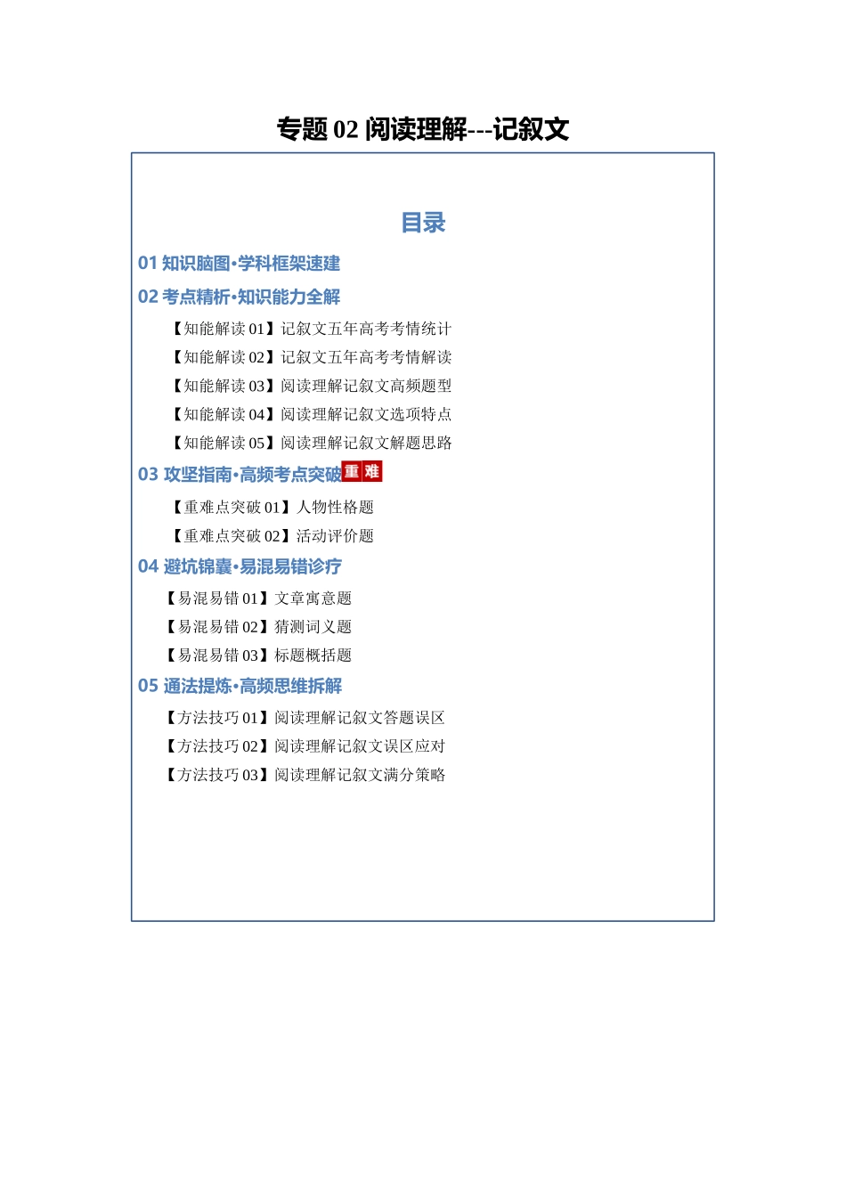 专题02 阅读理解---记叙文（知识清单）（学生版）.docx_第1页