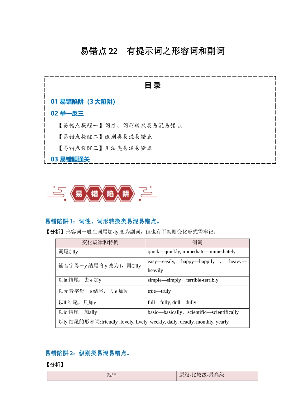 易错点22  语法填空：有提示词之形容词和副词（3大陷阱）-备战2024年高考英语考试易错题（原卷版）.docx_第1页