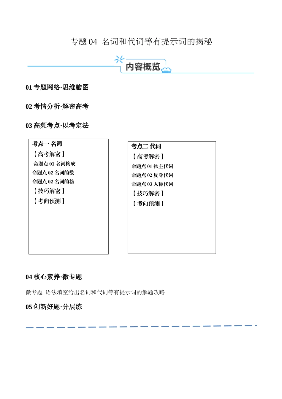 专题04 名词和代词等有提示词的揭秘 （讲义）（原卷版）（新高考专用）.docx_第1页