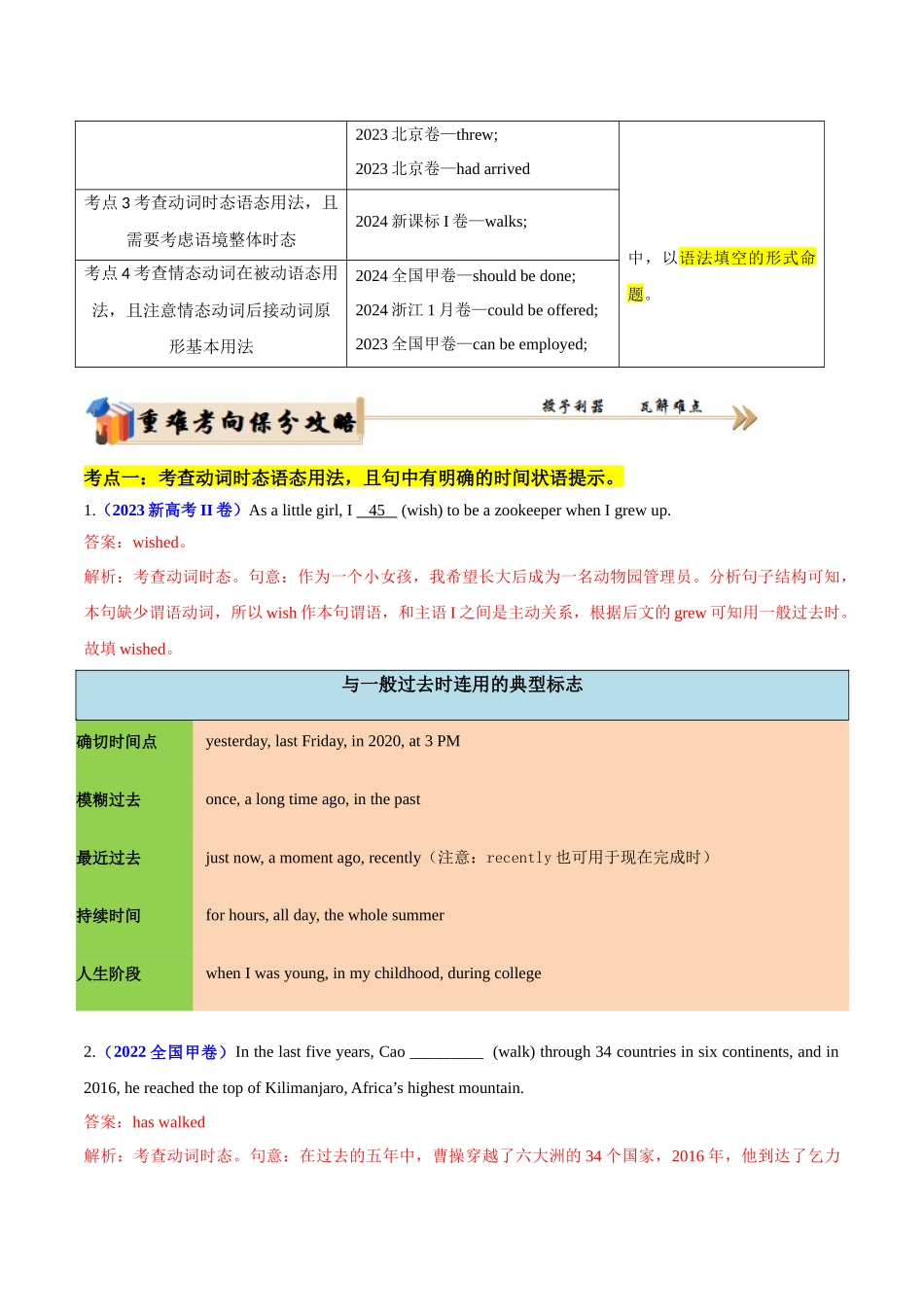 重难点01 动词的时态和语态（高考真题+热点话题练习）（重难培优练）（全国通用）（教师版）.docx_第2页