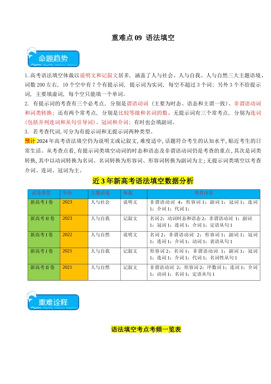 重难点09 语法填空-(学生版）（新高考专用）.docx_第1页