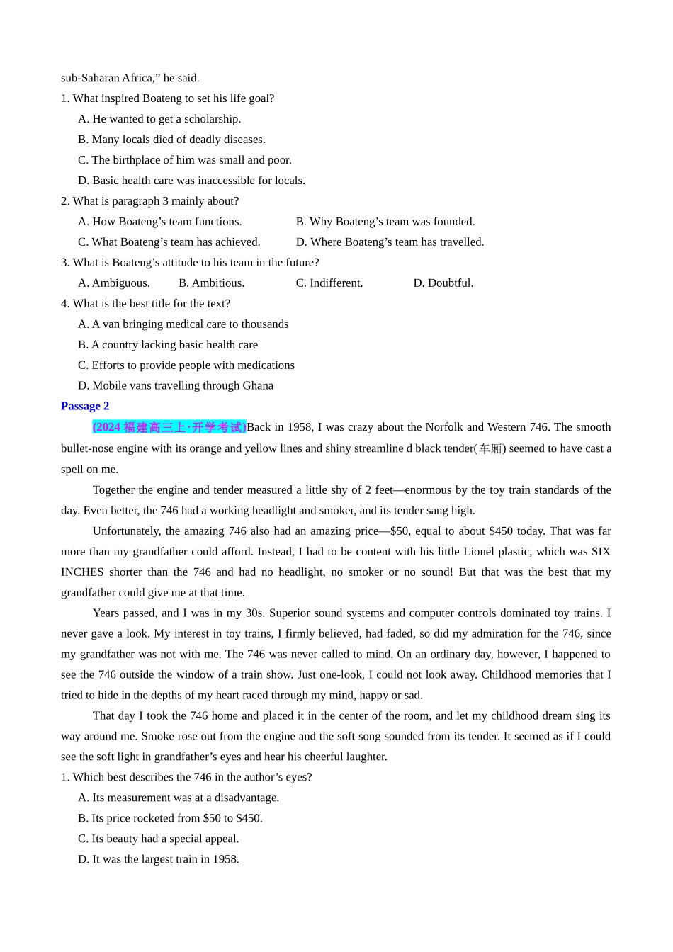 专题04 阅读理解记叙文之家庭，朋友与周围的人9篇+人与动植物5篇+著名人物8篇(模考好题22篇)(原卷版).docx_第2页