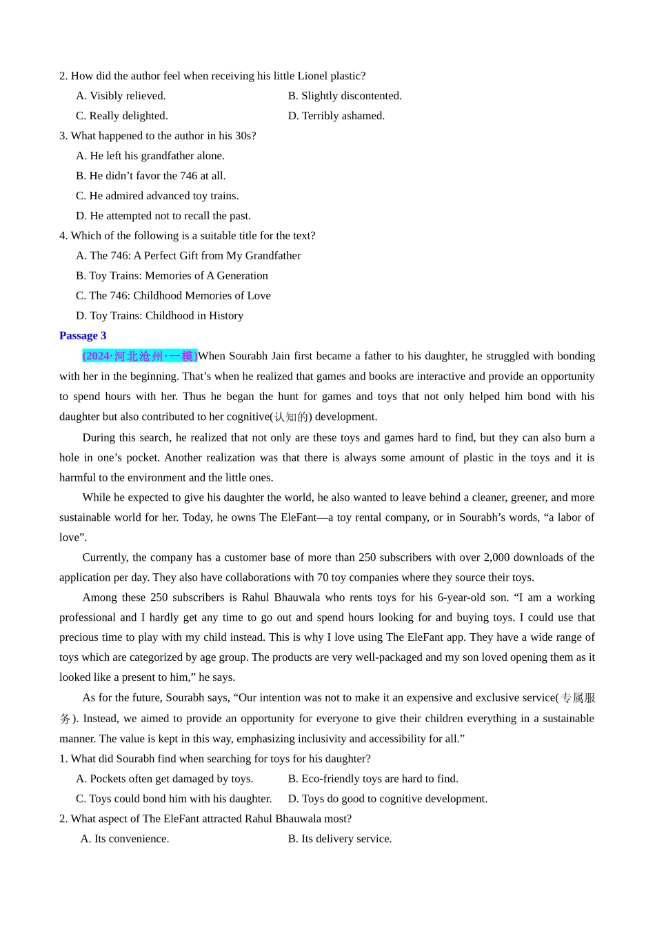 专题04 阅读理解记叙文之家庭，朋友与周围的人9篇+人与动植物5篇+著名人物8篇(模考好题22篇)(原卷版).docx_第3页