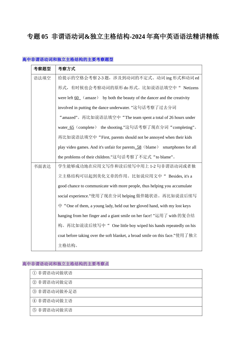 专题05  非谓语动词&独立主格结构.docx_第1页