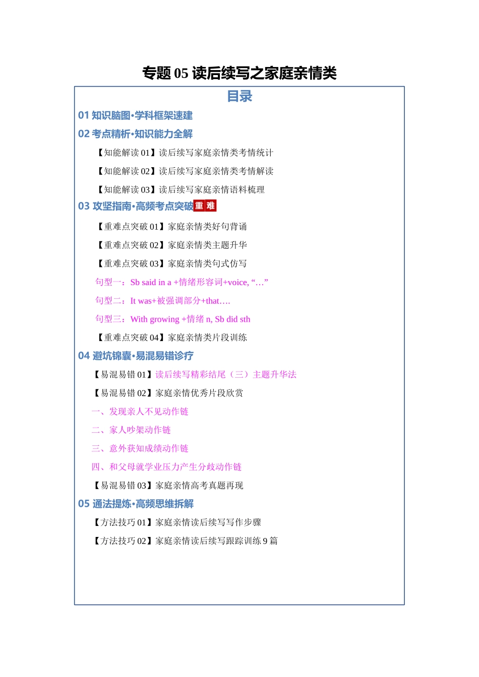 专题05 读后续写之家庭亲情类（知识清单）（学生版）.docx_第1页