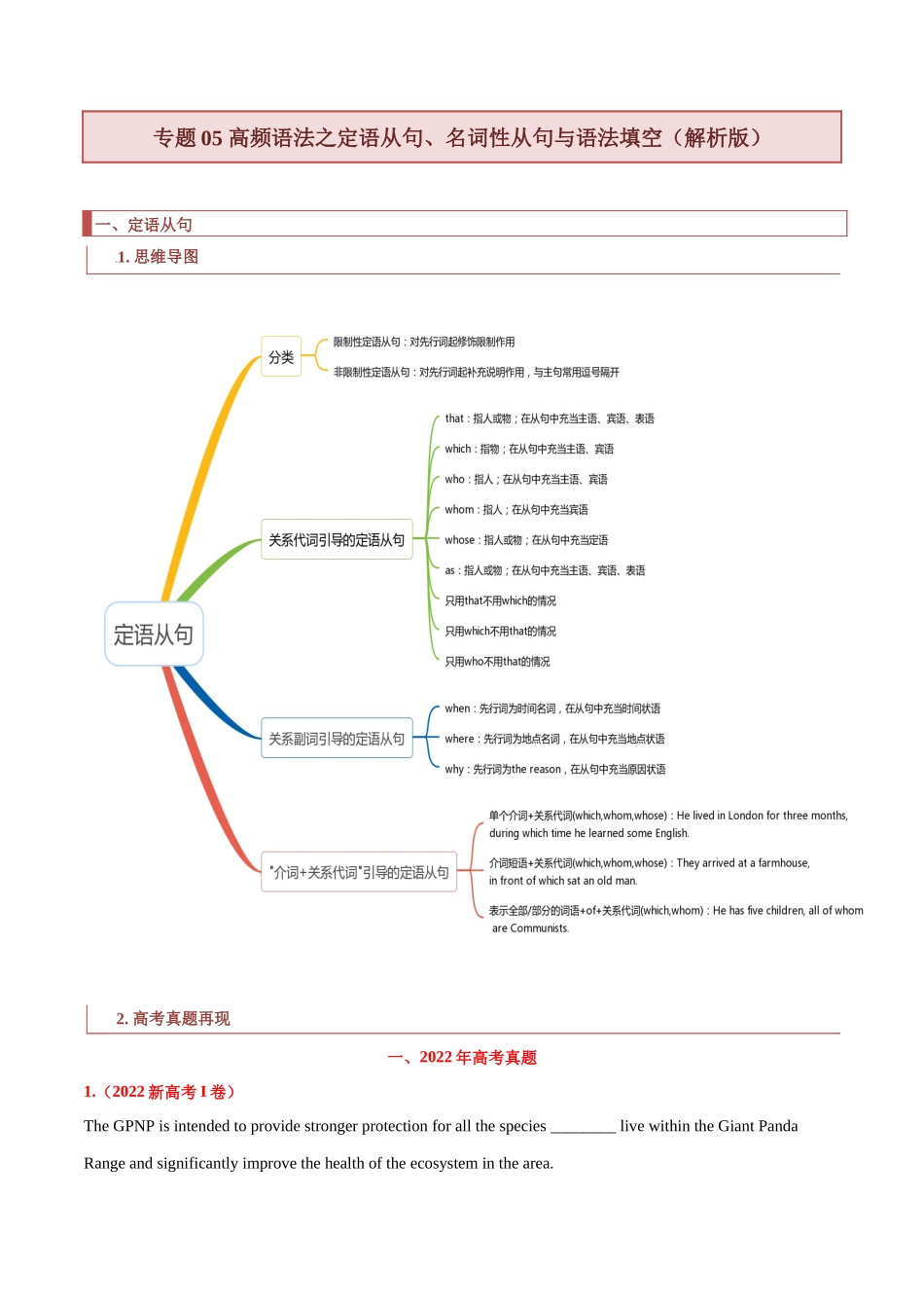 专题05 高频语法之定语从句、名词性从句与语法填空 （解析版）.docx_第1页