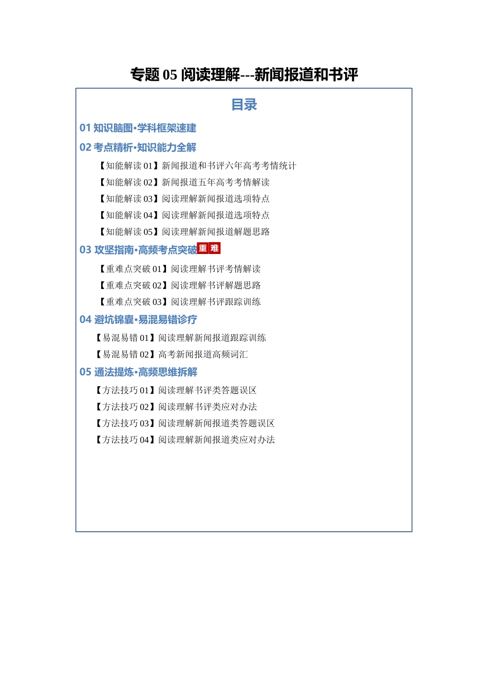 专题05 阅读理解---书评和新闻报道（知识清单）（教师版）.docx_第1页