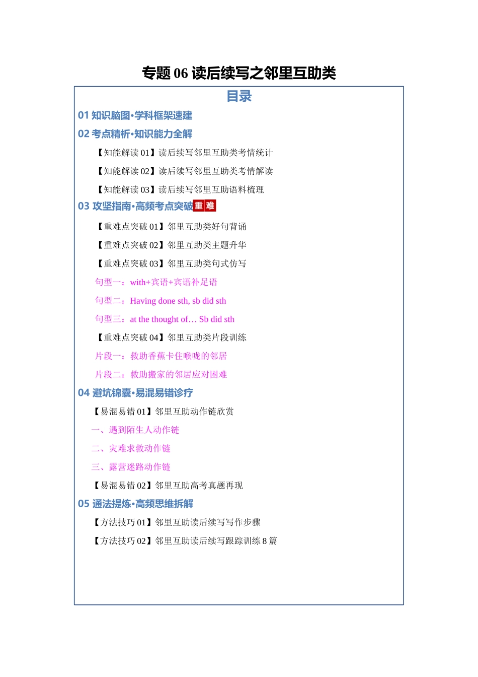专题06 读后续写之邻里互助类（知识清单）（学生版）.docx_第1页