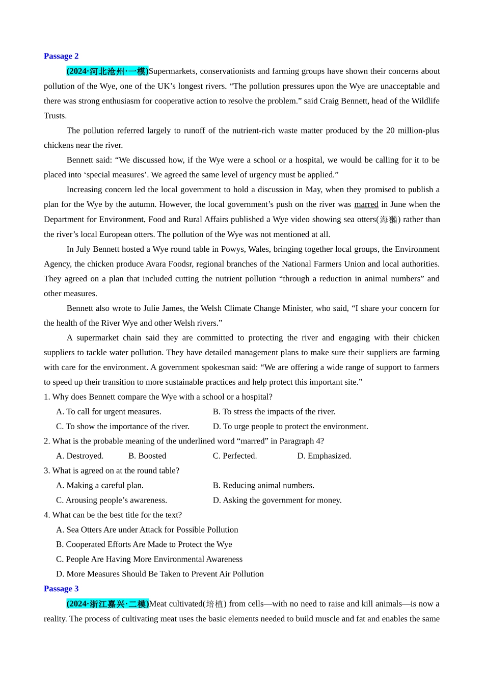 专题06 阅读理解新闻报道10篇+议论文10篇(模考好题20篇)(原卷版).docx_第3页