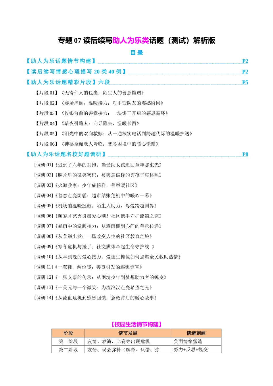 专题07 读后续写助人为乐类话题（测试）教师版.docx_第1页