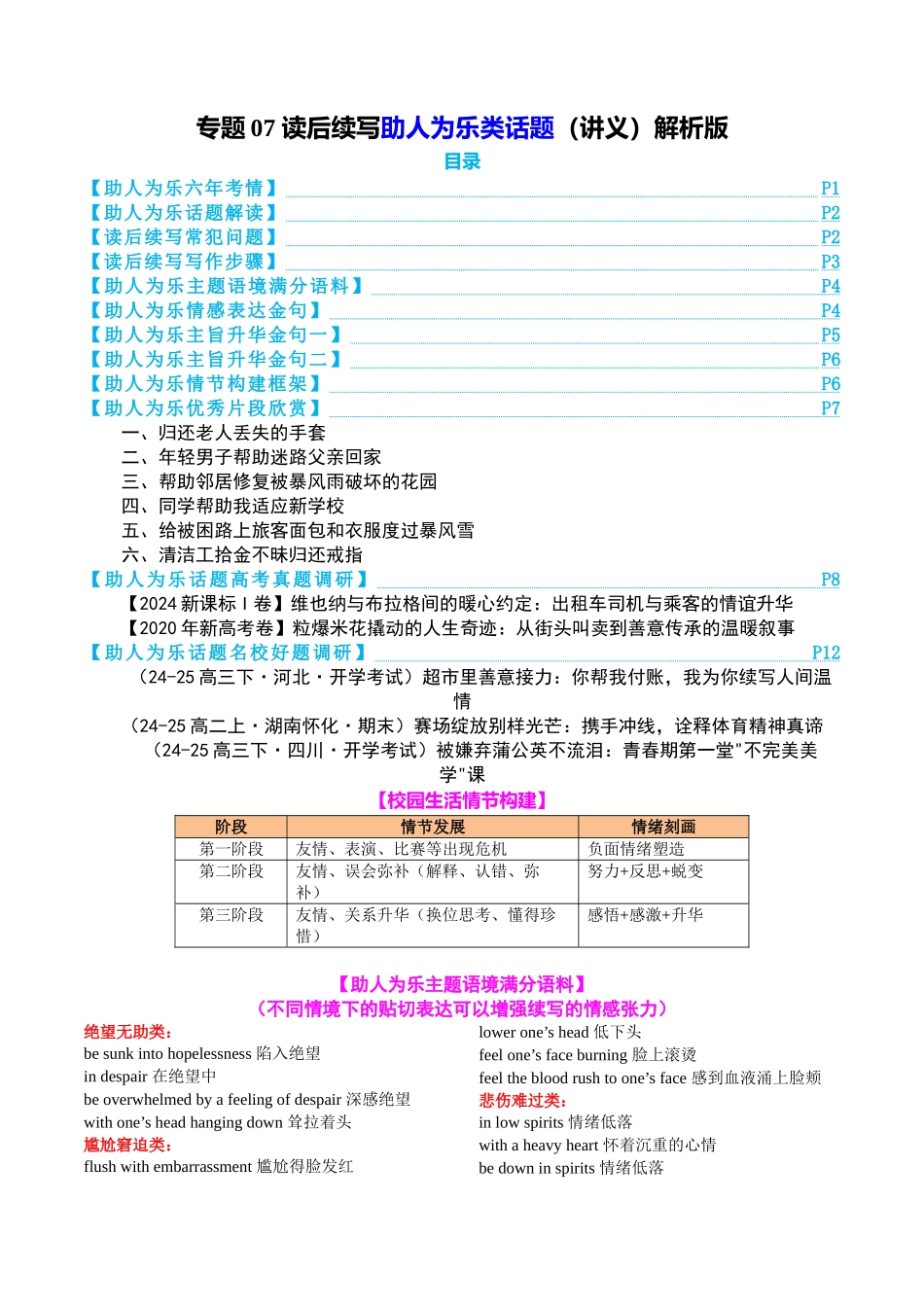 专题07 读后续写助人为乐类话题（讲义）教师版.docx_第1页