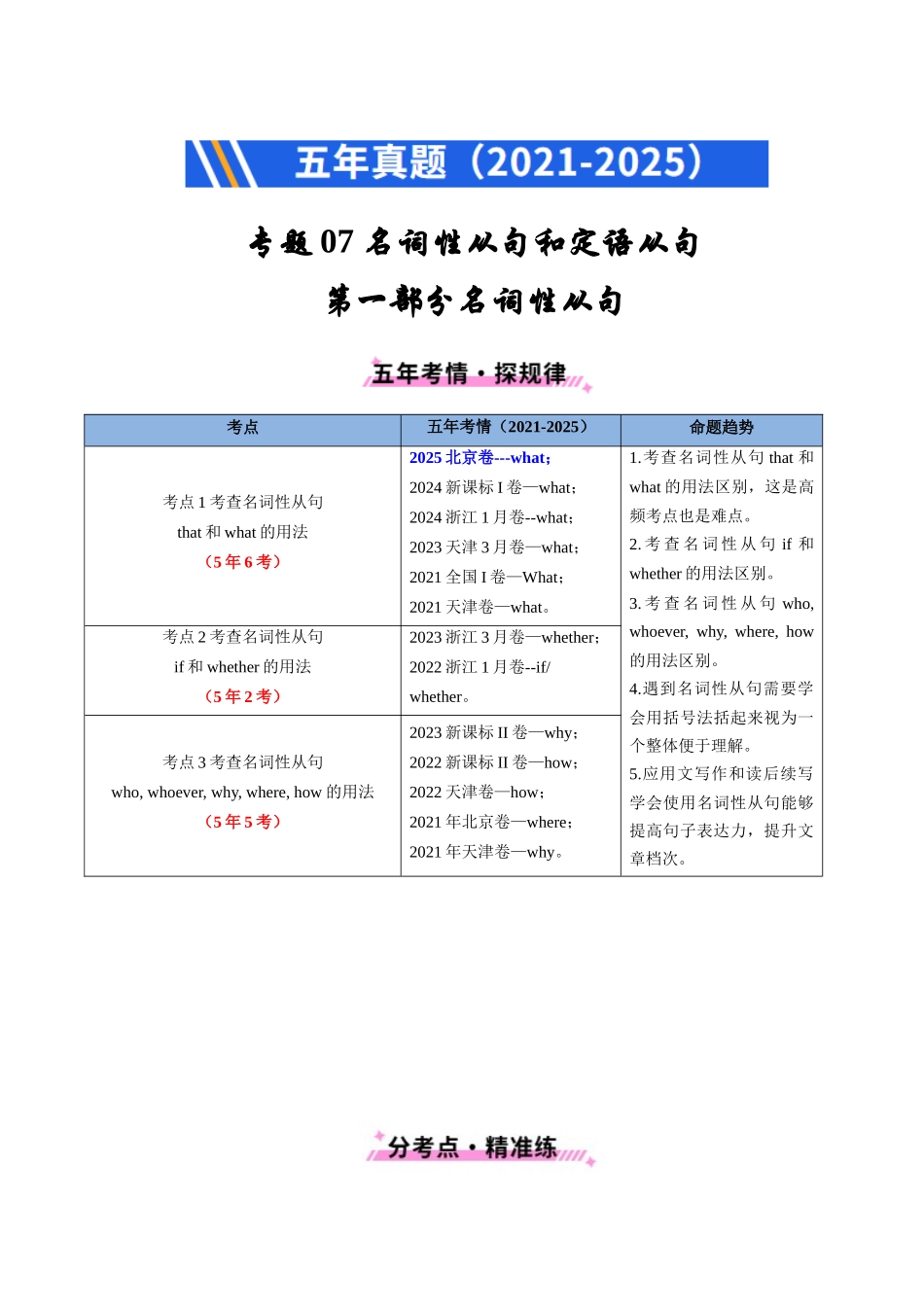 专题07 名词性从句和定语从句（全国通用）（学生版）.docx_第1页