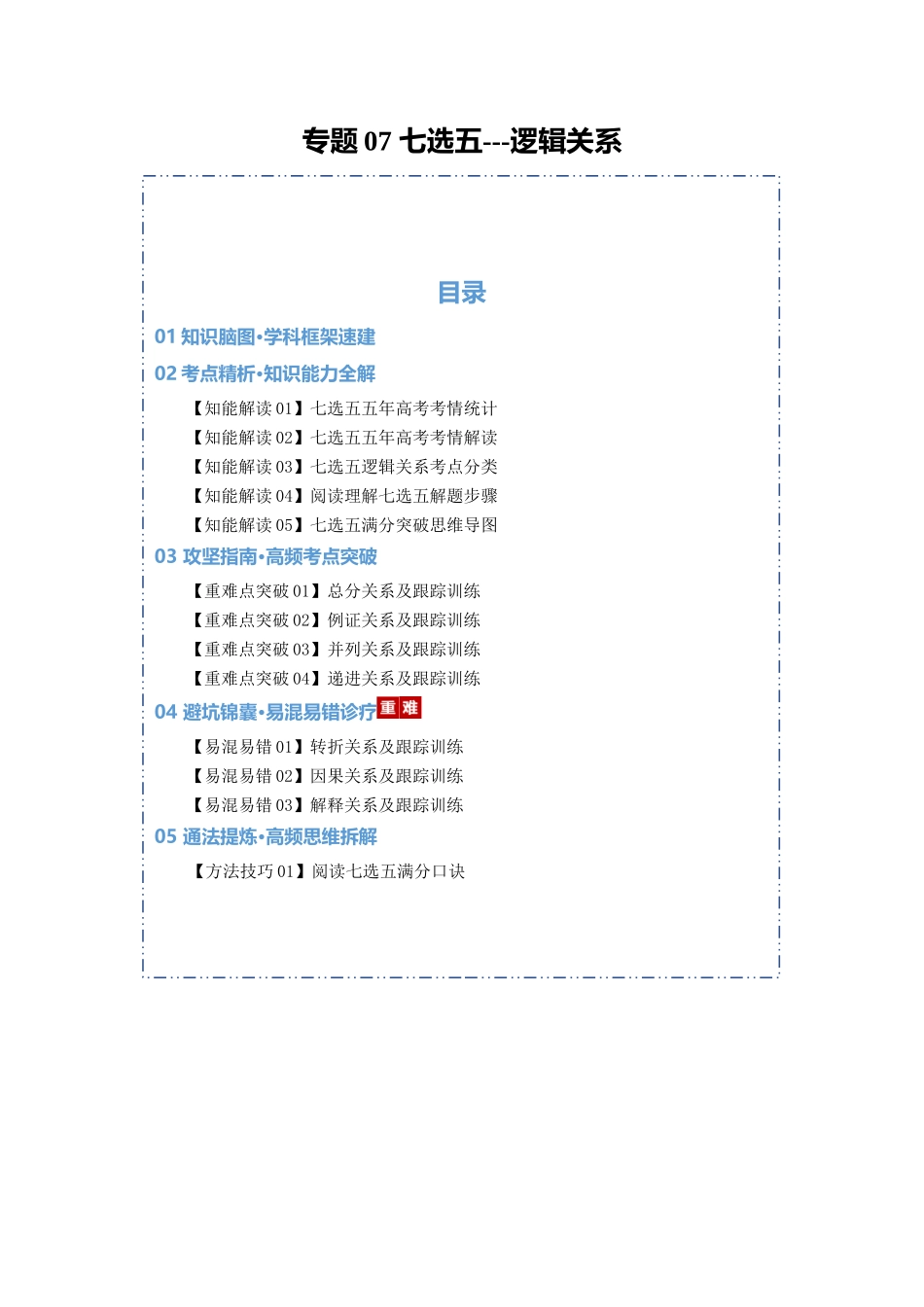 专题07 七选五--逻辑关系（知识清单）（教师版）.docx_第1页