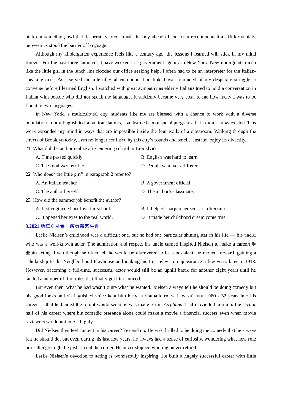 专题07 阅读理解记叙文、新闻报道、议论文(原卷版).docx_第3页