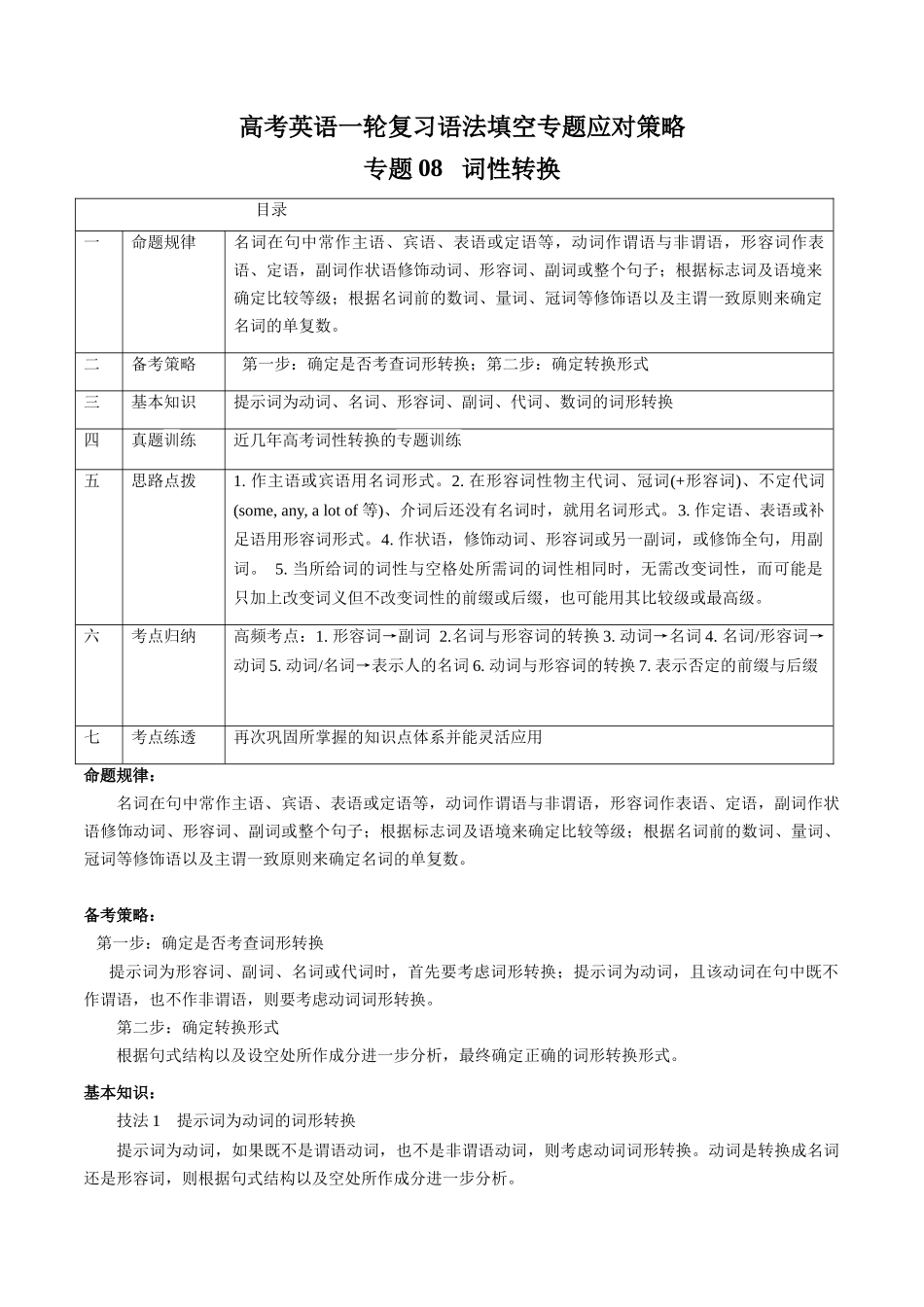 专题08 词性转换 (原卷版).docx_第1页