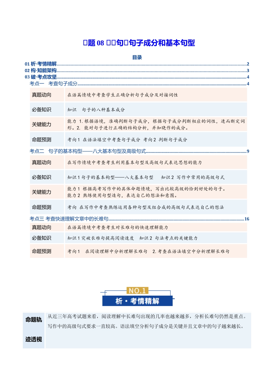 专题08 简单句、句子成分和基本句型（复习讲义）（全国通用）（教师版）.docx_第1页